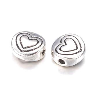 Achat Perles en alliage, plat coeur, argent antique 6x3mm (2)