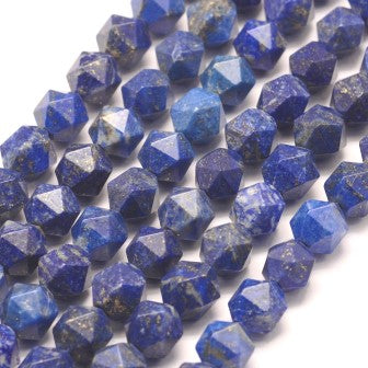 Vieleck, facettiert, Rekonstituiertes Lapislazuli, 10x9 mm, loch: 1 mm-(3 stuck)