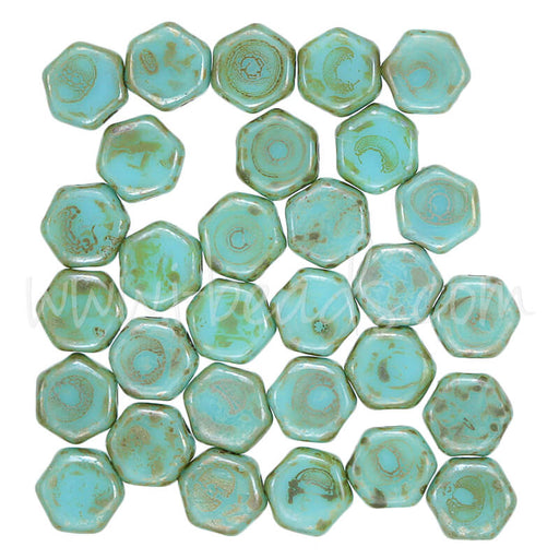 Honeycomb Perlen 6mm blue turquoise picasso (30)