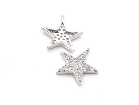Pendentif étoile en alliage platine et pavé de zircons 16mm -trou: 1mm (1)