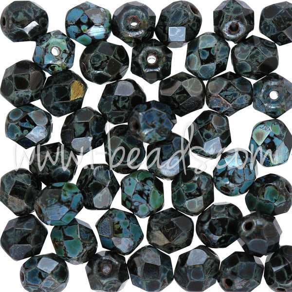 Perles facettes de bohème jet picasso 6mm (50)