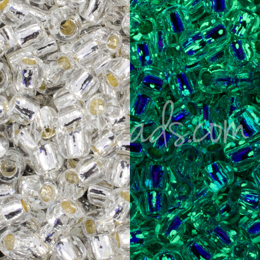 Kaufen Sie Perlen in der Schweiz ccPF2700S - Toho Rocailles Perlen 11/0 Glow in the dark silver-lined crystal/glow green permanent finish (10g)
