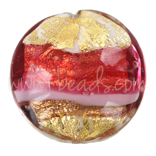 Achat Perle de Murano bombée rose et or 20mm (1)