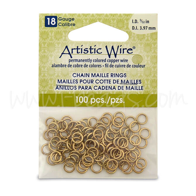 Beadalon 100 anneaux chaine maille fil artistique non terni laiton plaqué 18ga 5/32 (1)