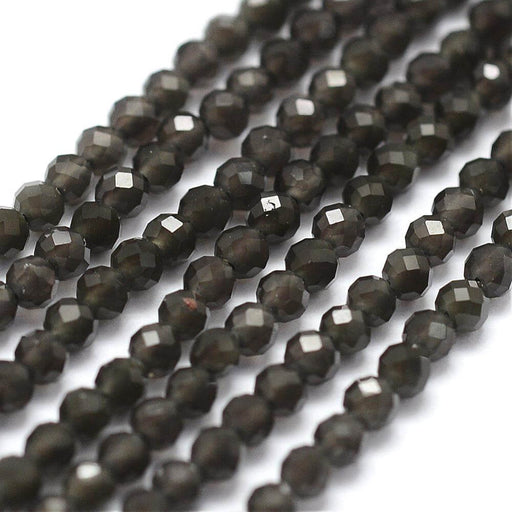 Kaufen Sie Perlen in der Schweiz Natural Black Obsidian Beads, Faceted, 2mm , hole: 0.5mm; 175pcs/strand, (38cm) (1)