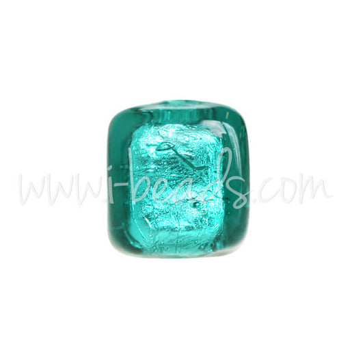 Achat Perle de Murano cube emeraude et argent 6mm (1)