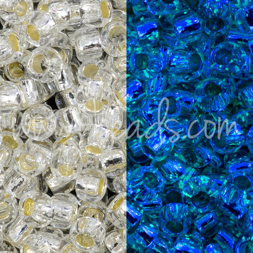 Kaufen Sie Perlen in der Schweiz ccPF2700S - Toho Rocailles Perlen 8/0 Glow in the dark silver-lined crystal/glow green permanent finish (10g)