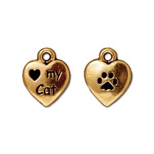 Kaufen Sie Perlen in der Schweiz Herz Charm Love my cat Gold plattiert 10x12mm (1)