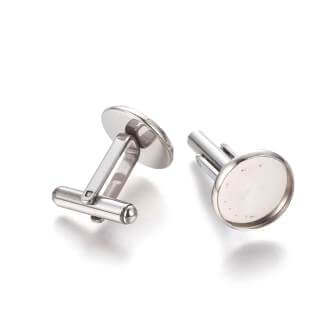Kaufen Sie Perlen in der Schweiz Stahlmanschettenknopf für Cabochon 10mm (2)