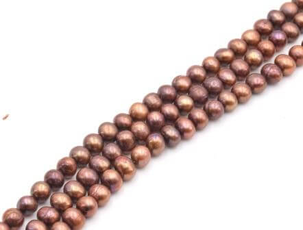 Süsswasser Perlenstrang Kartoffelform Metallic Copper Mix 5.5mm (1)