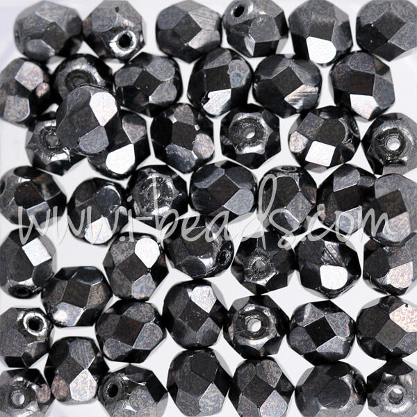 Perles facettes de boheme hematite 6mm (50)