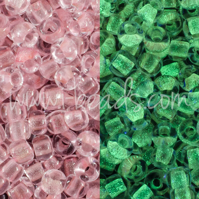 cc2720 - perles de rocaille Toho 11/0 Glow in the dark pink/yellow green (10g)