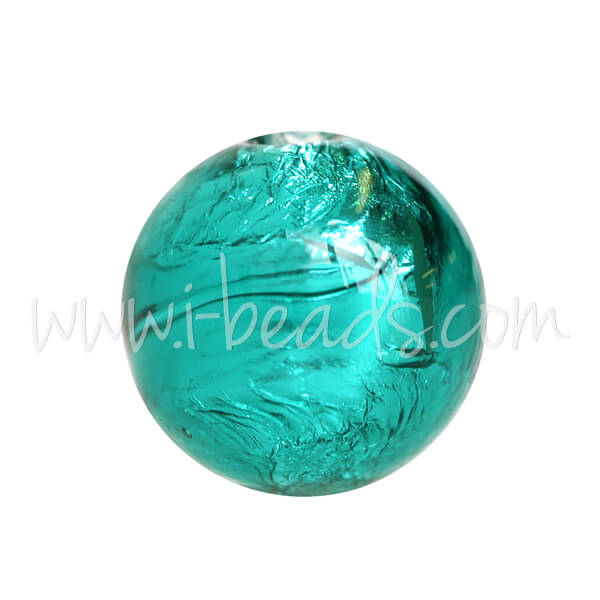 Perle de Murano ronde emeraude et argent 10mm (1)