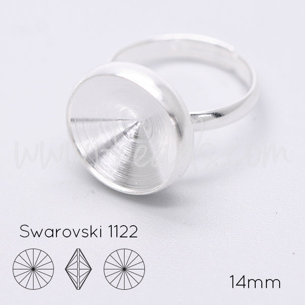 Serti bague ajustable conique pour Swarovski 1122 rivoli 14mm argenté (1)