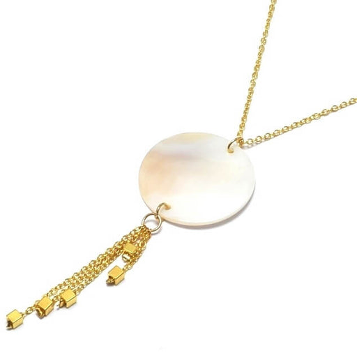 Kaufen Sie Perlen in der Schweiz runder Anhänger aus weissem natürlichem Perlmutt, Flach 30 mm (2)