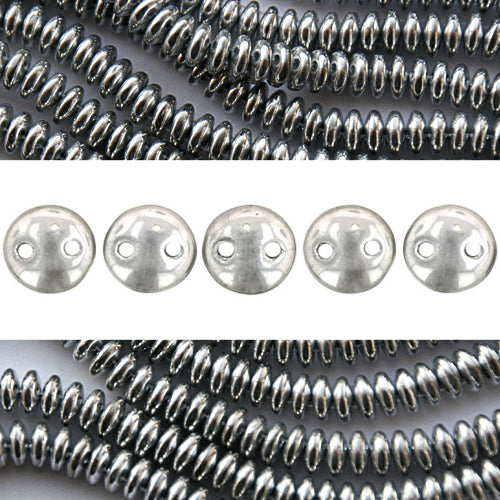 Perles 2 trous CzechMates lentil silver 6mm (50)