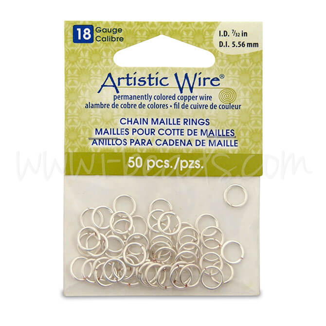 Beadalon 50 anneaux chaine maille fil artistique non terni plaqué argent 18ga 7/32 (1)