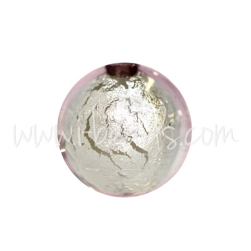 Kaufen Sie Perlen in der Schweiz Murano Glasperle Rund Crystal Soft Pink und Silber 8mm (1)