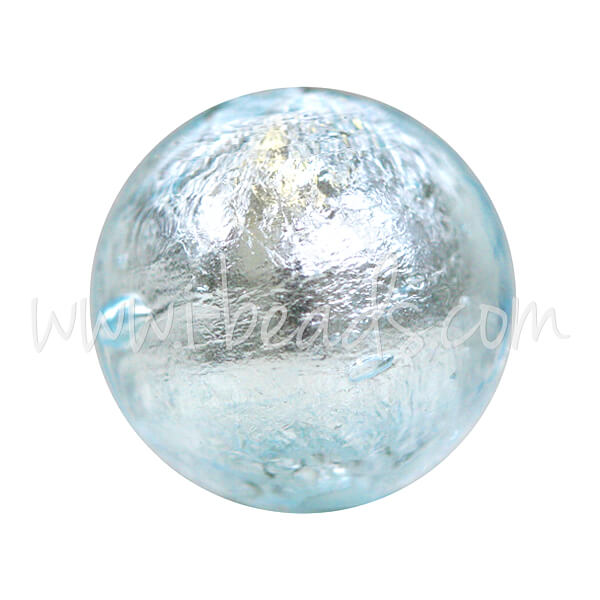 Perle de Murano ronde bleu et argent 12mm (1)