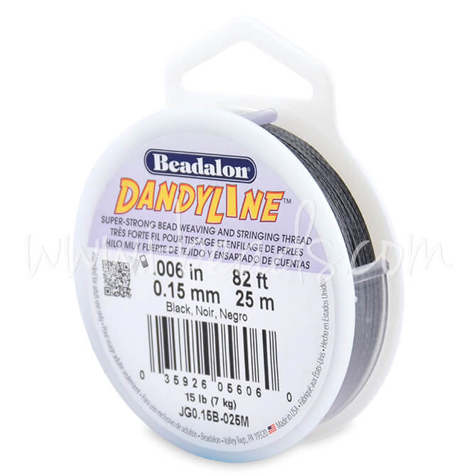 Beadalon fil nylon tressé dandyline noir 0.15mm 25m (1)