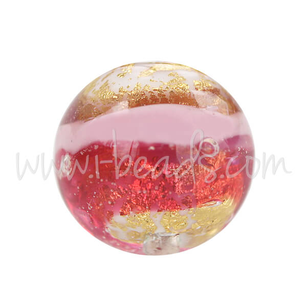 Perle de Murano ronde rose et or 10mm (1)