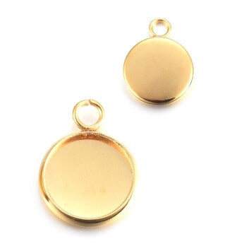 Kaufen Sie Perlen in der Schweiz Runder Anhänger Stahl GOLD für Cabochon 10mm (2)