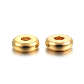 Kaufen Sie Perlen in der Schweiz Edelstahl Heishi Perlen Separatoren GOLD, Flachrund, 4mm, Bohrung: 1.2mm (10)