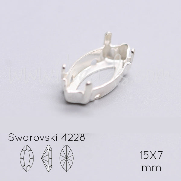 Serti à coudre pour Swarovski 4228 navette 15x7mm argenté (1)