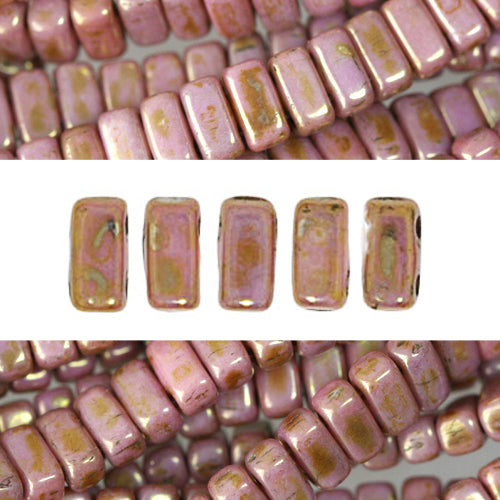 2 Loch Perlen CzechMates bricks luster opaque rose gold topaz 3x6mm (50)