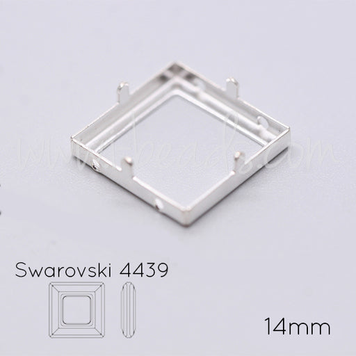 Kaufen Sie Perlen in der Schweiz Aufnähfassung für Swarovski 4439 Cosmic Square 14mm silber-plattiert (1)