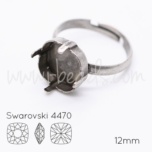 Serti bague ajustable pour Swarovski 4470 12mm argenté vieilli (1)