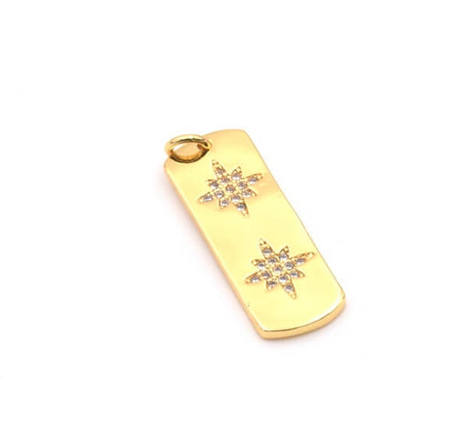Kaufen Sie Perlen in der Schweiz Charm Anhänger vergoldet und 2 Sterne in Zirkon 26x9mm (1)