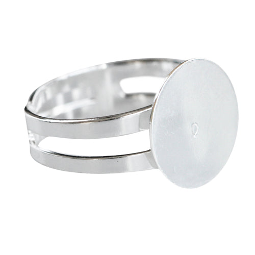 Bague ajustable plateau 14mm laiton plaqué argent (1)