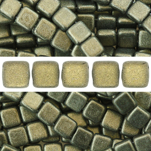 2 Loch Perlen CzechMates tile Metallic Suede Gold 6mm (50)