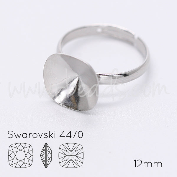 Verstellbare vertiefte Ringfassung für Swarovski 4470 12mm Rhodium (1)