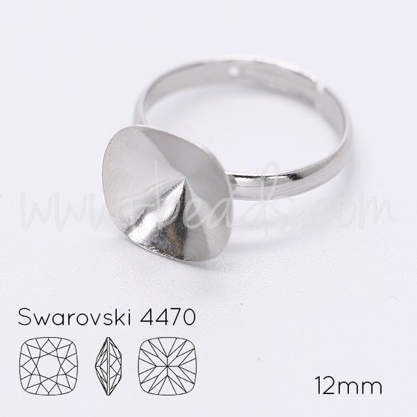 Serti à coller bague ajustable pour Swarovski 4470 12mm rhodium (1)