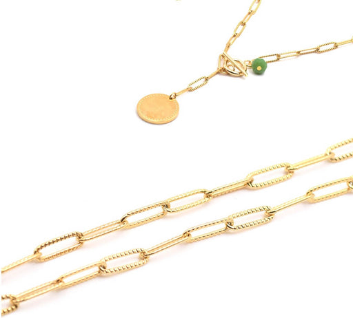 Kaufen Sie Perlen in der Schweiz Goldene Stahlkette 12x4mm gestreifte (50cm)
