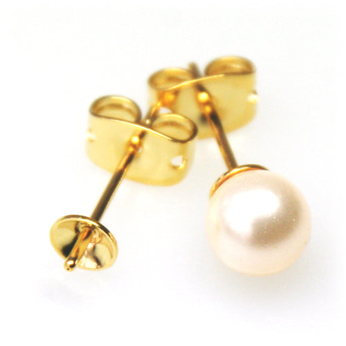 Boucles d'oreilles Clou pour perles à monter 6mm métal doré or fin 24K (2)