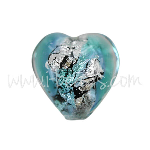 Kaufen Sie Perlen in der Schweiz Murano Glasperle Herz Blau und Silber 10mm (1)