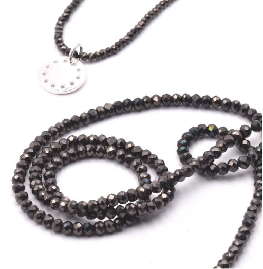 Kaufen Sie Perlen in der Schweiz Glasperlen facettiert schwarz AB, rund 2mm - Loch 0.6mm - Litze 36 cm (1 Strang)