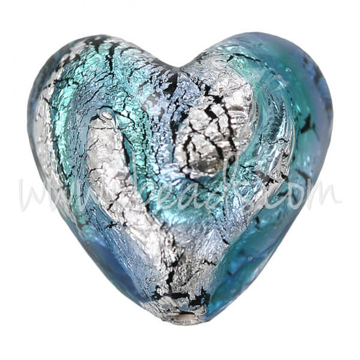 Kaufen Sie Perlen in der Schweiz Murano Glasperle Herz Blau und Silber 20mm (1)