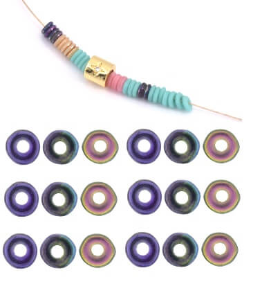 Kaufen Sie Perlen in der Schweiz O beads 1x3.8mm Magic Line Blue Pink heishi (5g)