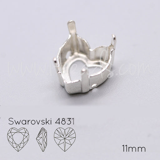 Kaufen Sie Perlen in der Schweiz Aufnähfassung für Swarovski 4831 Herz 11mm silber-plattiert (2)