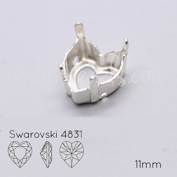 Serti à coudre pour Swarovski coeur 4831 11mm argenté (2)