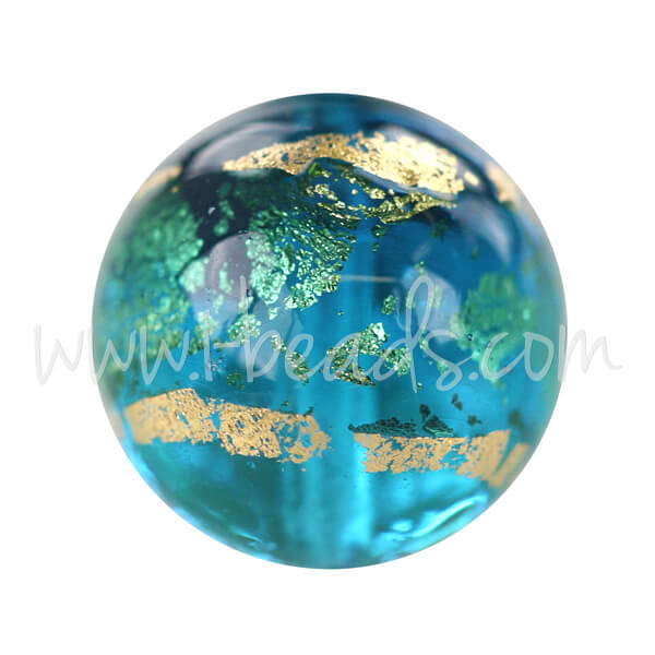 Murano Glasperle Rund Blau und Gold 12mm (1)