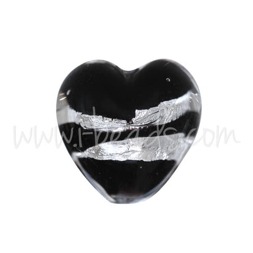 Kaufen Sie Perlen in der Schweiz Murano Glasperle Herz Schwarz und Silber 10mm (1)