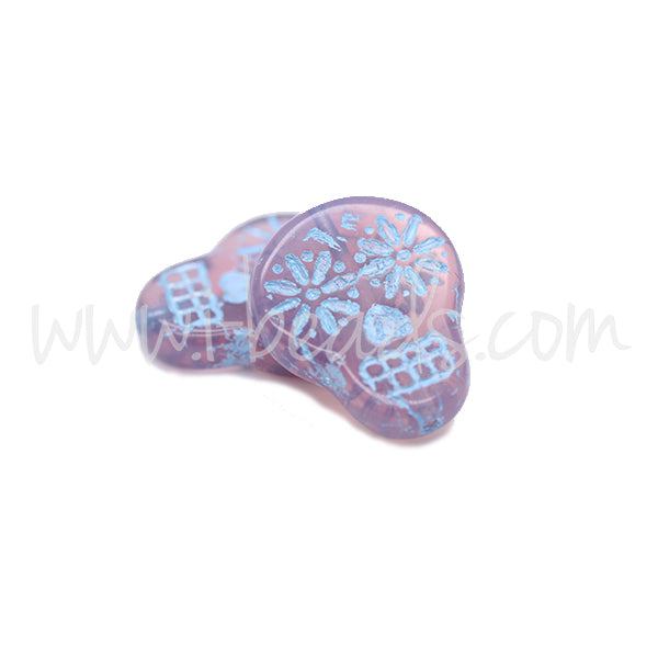 Tschechisches Druckglas Sugar Skull Pink Türkis 15x19mm (2)