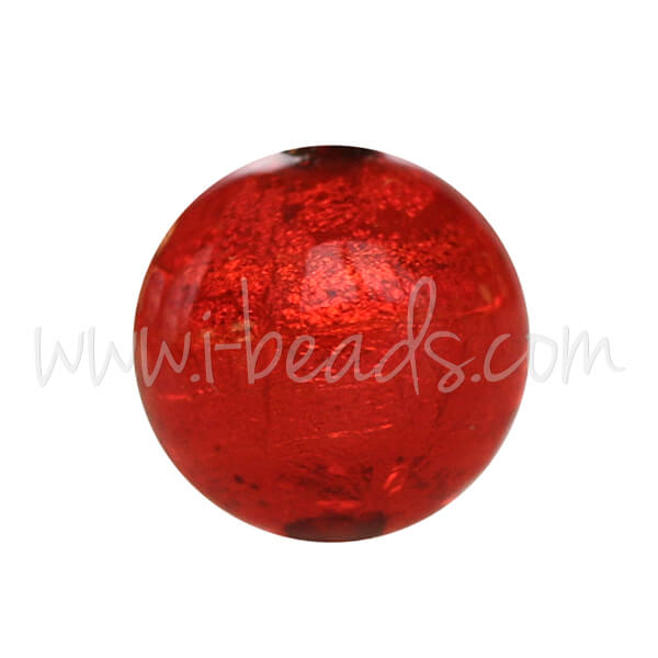 Murano Glasperle Rund Rot und Gold 10mm (1)