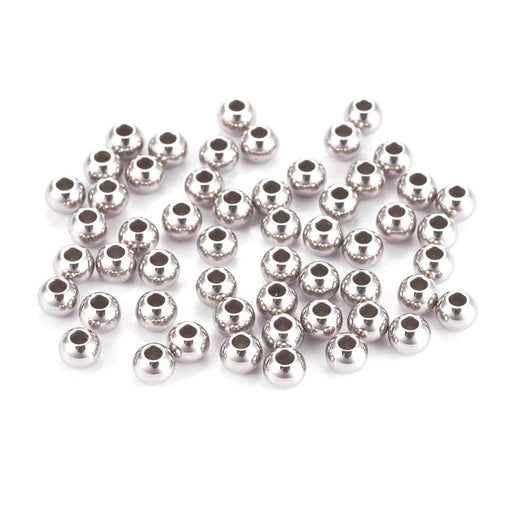 Kaufen Sie Perlen in der Schweiz Edelstahl runde Perlen, Stahlfarbe - 3x2mm Loch 1,2mm (50)
