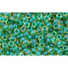 Cc242 - perles de rocaille Toho 11/0 luster jonquil/emerald lined (10g)